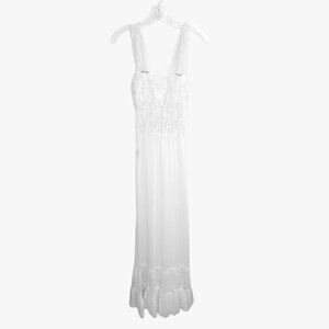 Amourelle vintage smocked lace and sheer full length nightgown